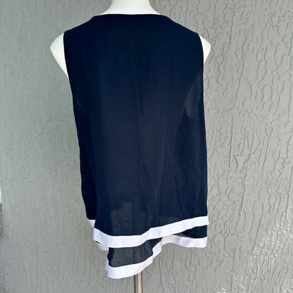 Nautica Tiered Chiffon Top Navy/White L EUC - Picture 6 of 10